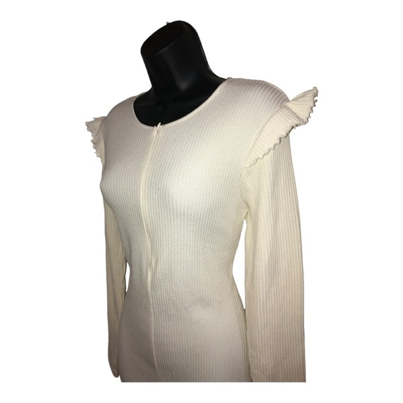 Zara offwhite zip front ruffled shoulder long sleeve sweater dress size large - Picture 10 of 16